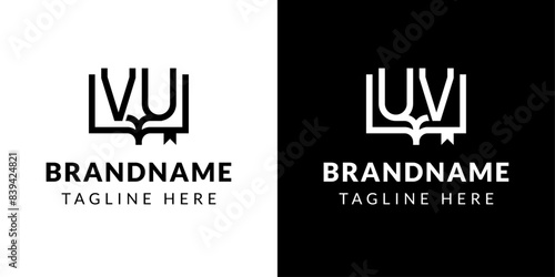 Letters UV and VU Book Logo, suitable for business related to book with UV or VU initials