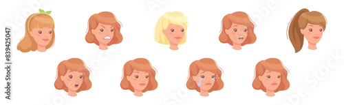 Woman Head Showing Face Expression and Emotion Vector Set