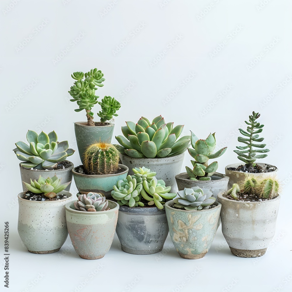 Collection of Succulents and Cacti in Ceramic Pots Collection of Succulents and Cacti in Ceramic Pots