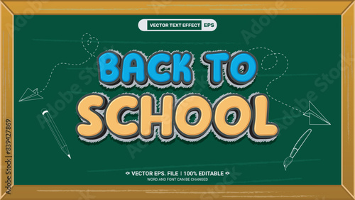 Modern doodle style back to school 3d editable vector text effect on blackboard
