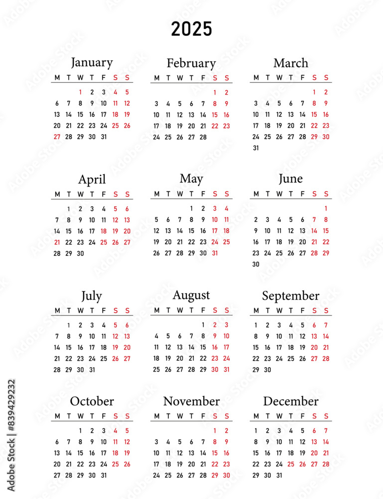 Australian calendar 2025 in english language with australian holidays. Week start on Monday. Vector graphic. Australian calendar 2025 in english language with australian holidays. Week start on Monday. Vector graphic.