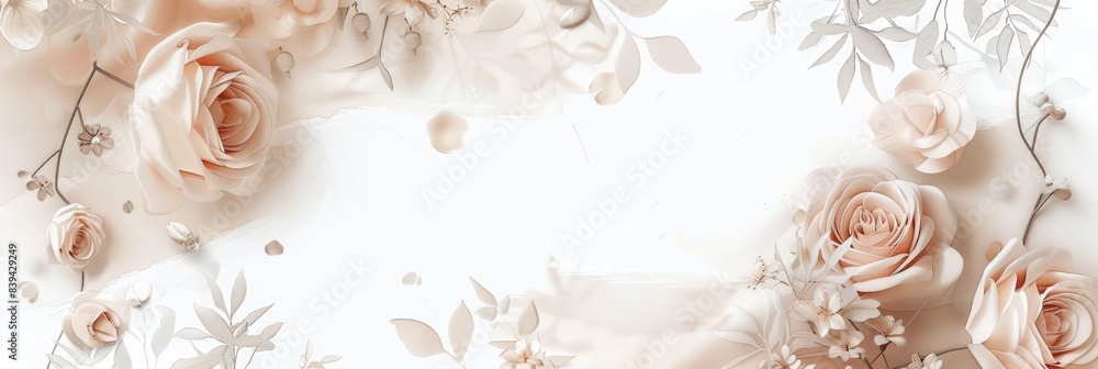 Elegant wedding card border design with soft edges and a light white color palette. romantic floral motifs in a delicate watercolor style. wedding theme elements and wedding clipart. Elegant wedding card border design with soft edges and a light white color palette. romantic floral motifs in a delicate watercolor style. wedding theme elements and wedding clipart.
