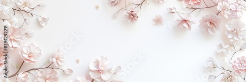 Elegant wedding card border design with soft edges and a light white color palette. romantic floral motifs in a delicate watercolor style. wedding theme elements and wedding clipart.
