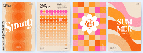 Creative concept of summer bright covers, cards or posters in minimal style for corporate identity, branding, social media ads, promo. Modern design template set in trendy geometric style