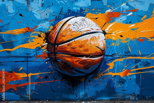 graffiti basketball ball wall orange paint splatters royal blue ever created scroll apparent brush strokes background sports broadcast illustration