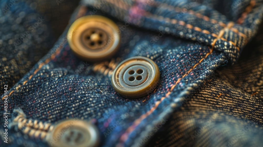 A close up of a pair of jeans with buttons on the side A close up of a pair of jeans with buttons on the side