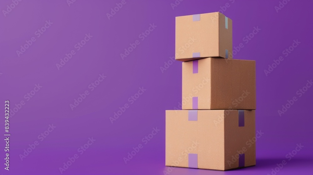 Obraz premium Three boxes stacked on top of each other on a purple background