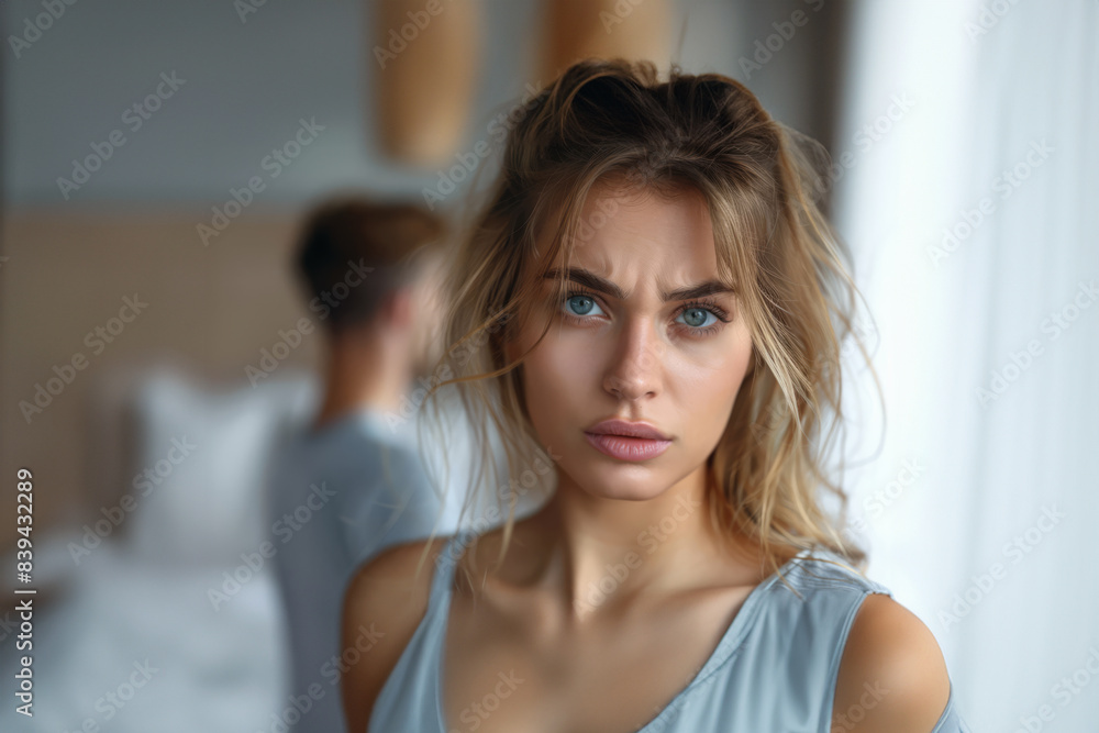 Upset Woman in Bedroom Scene Upset Woman in Bedroom Scene