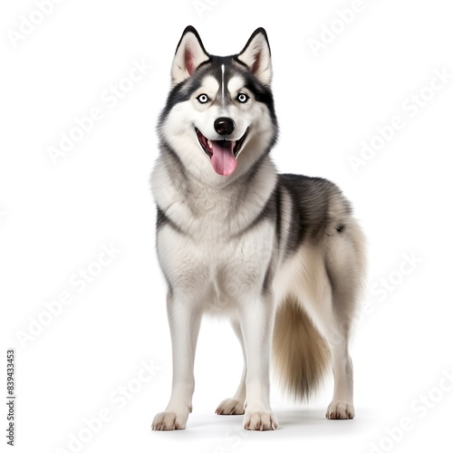 Stunning Siberian Husky with Bright Blue Eyes Standing on White Background  Capturing the Essence of a Majestic and Energetic Dog Breed in a Studio Setting