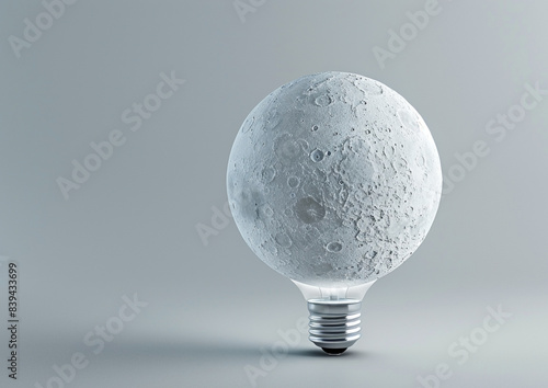 A lightbulb designed to resemble the surface of the moon, with detailed craters and textures, creating a celestial and imaginative effect.