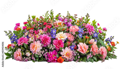 Wallpaper Mural Vibrant arrangement of various colorful flowers against isolate on white background. The flowers include a mix of pink, peach, purple, and orange blooms, creating a lively and cheerful display.  Torontodigital.ca
