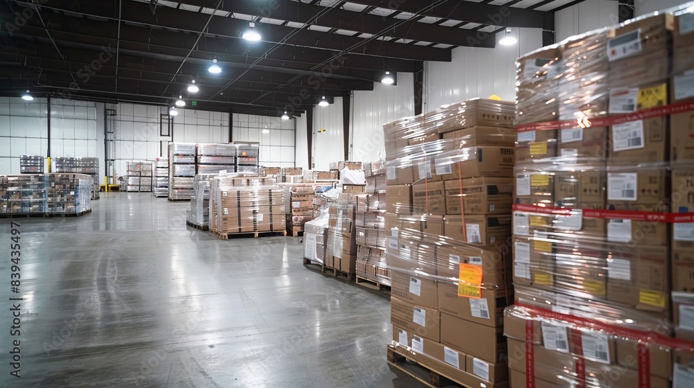 A conveyor belt in a warehouse with boxes on it A conveyor belt in a warehouse with boxes on it