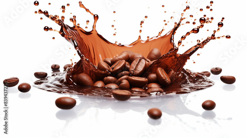 Coffee Splash with Beans - 3D Rendered Stock Illustration on White Background