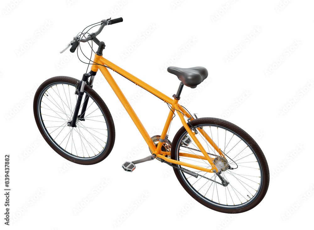 Orange bicycle, side top view. Black leather saddle and handles. Png clipart isolated on transparent background Orange bicycle, side top view. Black leather saddle and handles. Png clipart isolated on transparent background