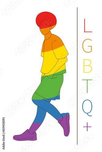 Human silhouette in the symbolic rainbow colors of the LGBTQ community. A conceptual symbol of sexual orientation.
