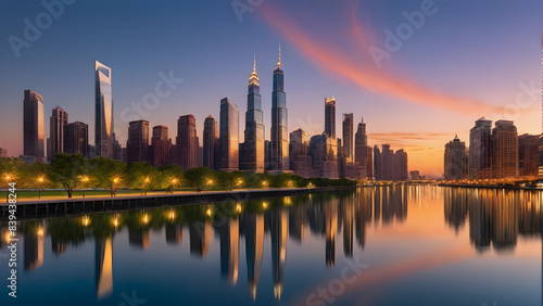 Urban skyline  financial and technological center of the city  high-rise office buildings  commercial and technological  background and banners