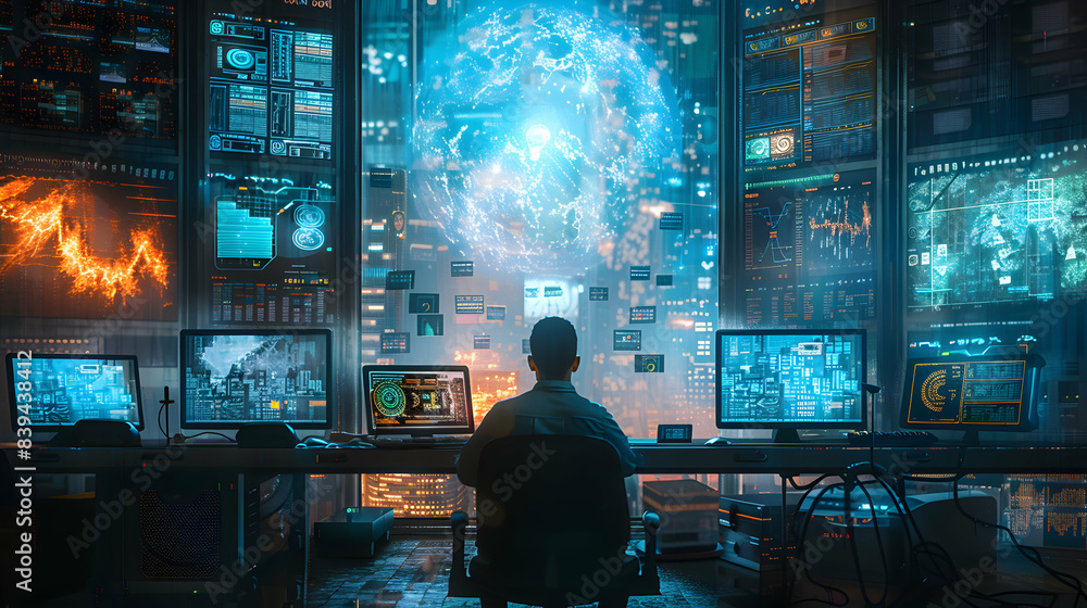 Photo Realistic Data Analyst Using Machine Learning for Social Media Predictions A Tech Lab Scene with Screens Showing AI and Predictive Analytics in Action Photo Realistic Data Analyst Using Machine Learning for Social Media Predictions A Tech Lab Scene with Screens Showing AI and Predictive Analytics in Action