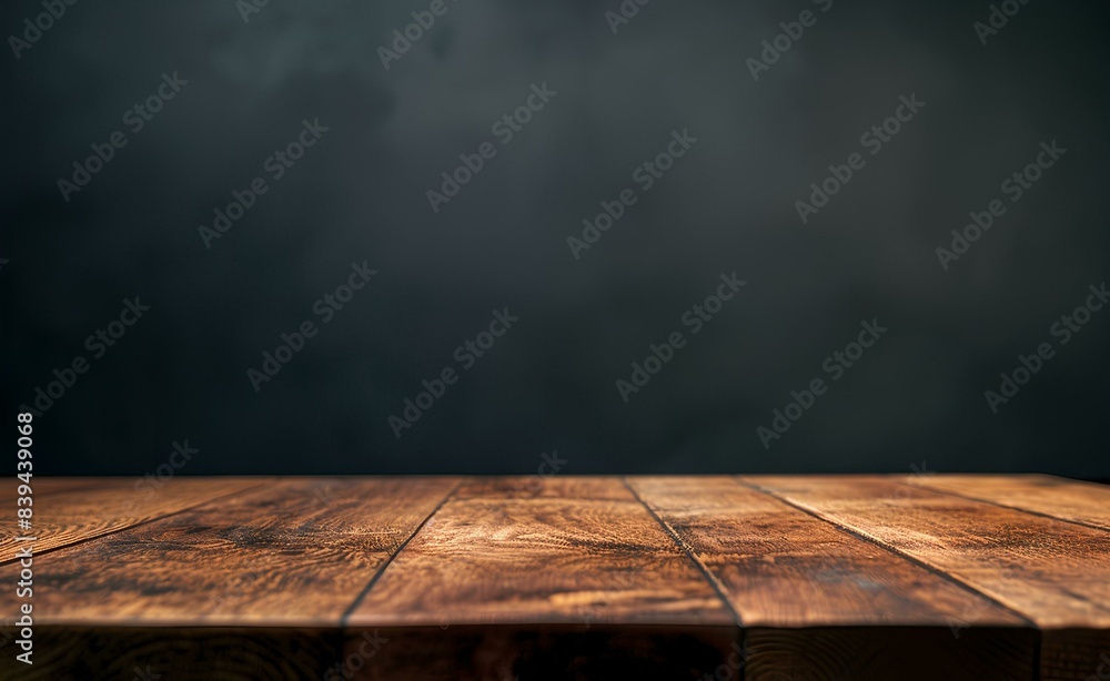Wooden table with dark background for product display presentation design template for advertising or backdrop Wooden table with dark background for product display presentation design template for advertising or backdrop