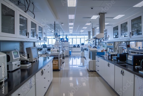 High-Tech Laboratory for Genetically Modified Crop Research with Advanced Machinery and Screens