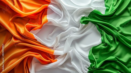 Close-up of the Irish flag's vibrant colors in silk fabric, showcasing the iconic green, white, and orange tricolour design.