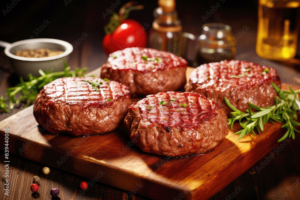 generated illustration organic beef hamburger patties with spices on cutting board generated illustration organic beef hamburger patties with spices on cutting board