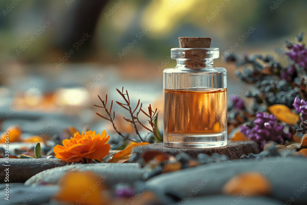 A light background with real citrus, patchouli, rose, saffron, sandalwood, oud, cedar. Generative AI A light background with real citrus, patchouli, rose, saffron, sandalwood, oud, cedar. Generative AI