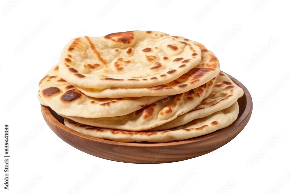 Indian naan bread on plate isolated on transparent background Indian naan bread on plate isolated on transparent background