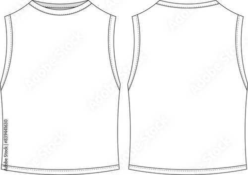 round neck crew neck sleeveless long blouse top tee  tank top template technical drawing flat sketch cad mockup fashion woman design style model

