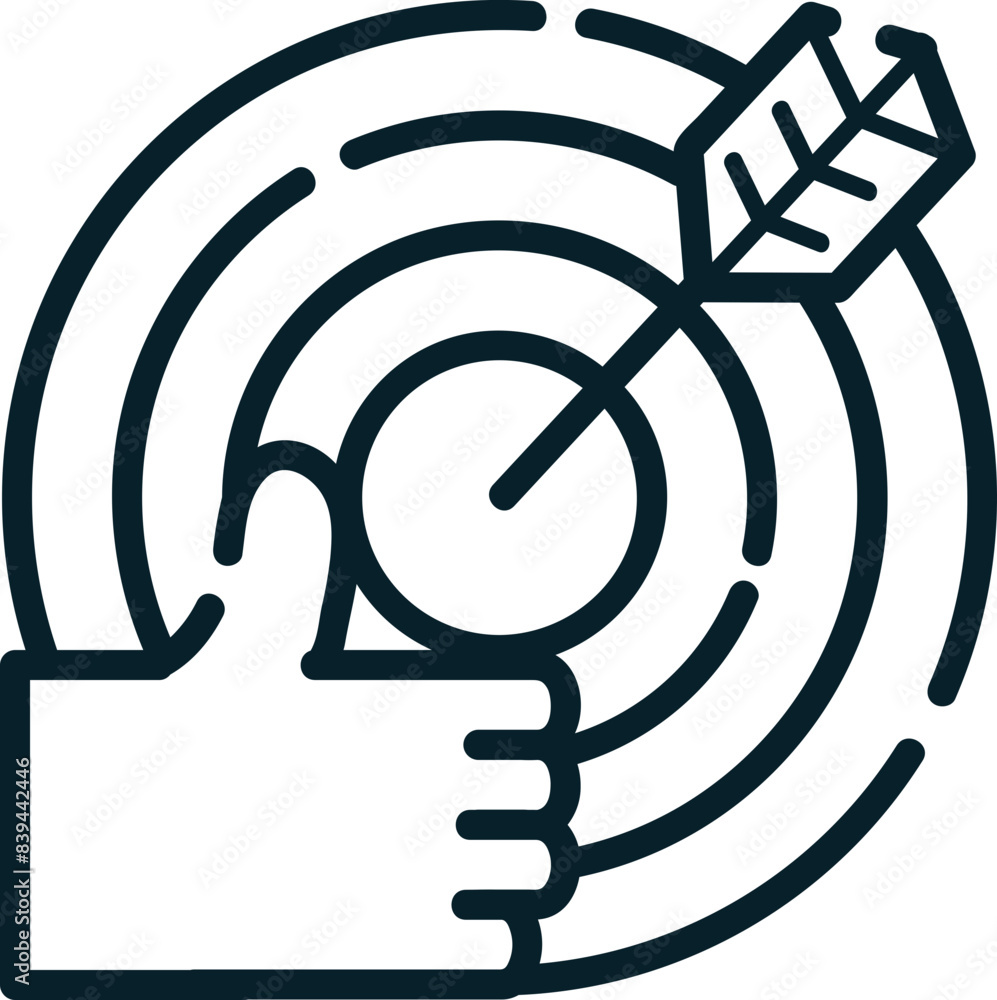 Target achievement, hand-drawn startup icon. Target achievement, hand-drawn startup icon.
