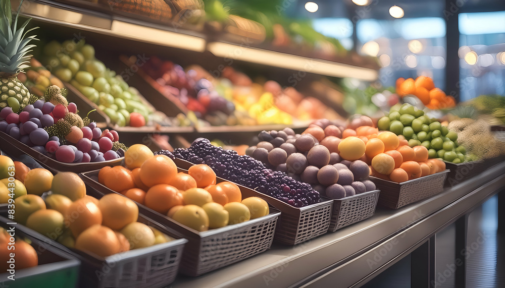 A vibrant display of fresh fruits in a grocery store, showcasing a variety of colorful and ripe produce for healthy eating. A vibrant display of fresh fruits in a grocery store, showcasing a variety of colorful and ripe produce for healthy eating.