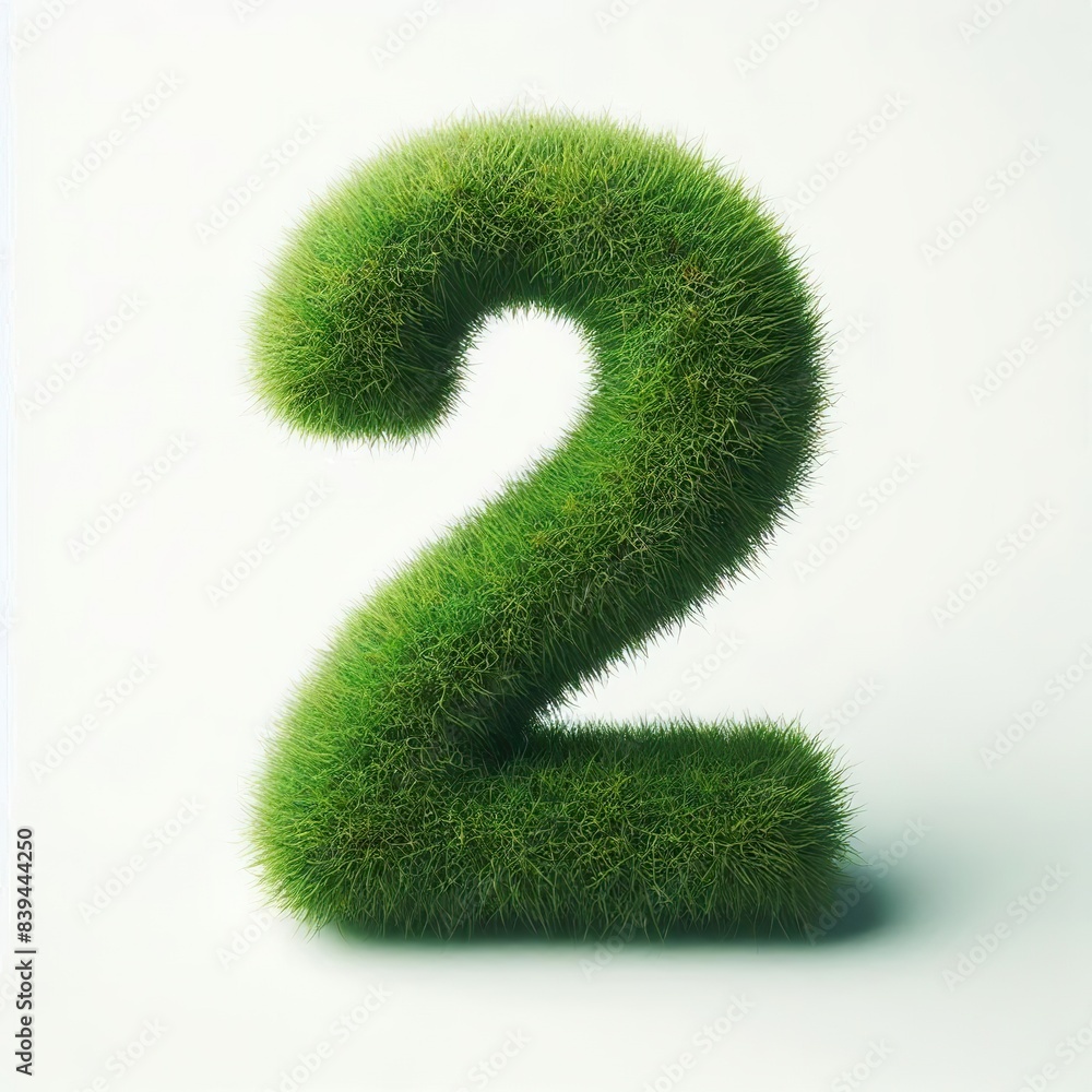 Number 2 made out of green grass, white background Number 2 made out of green grass, white background