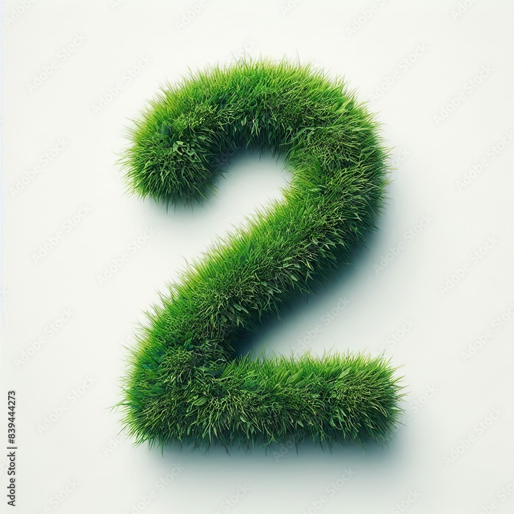Number 2 made out of green grass, white background Number 2 made out of green grass, white background