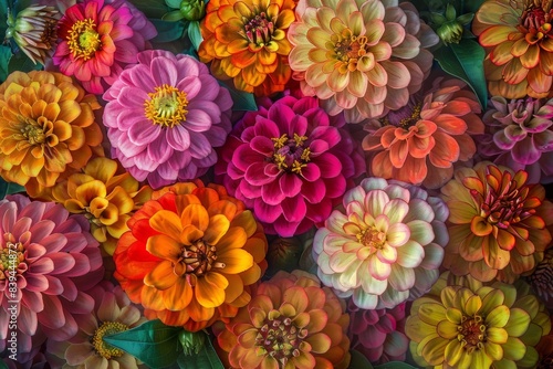 Wallpaper Mural Description: Against a backdrop of verdant foliage, a mesmerizing display of colorful zinnia and Torontodigital.ca