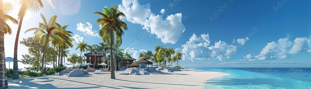 model of a beach resort with palm trees, summer model of a beach resort with palm trees, summer