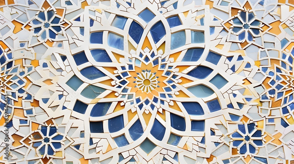 Intricate Arabesque Mosaic with Refined Islamic Motifs on White Backdrop