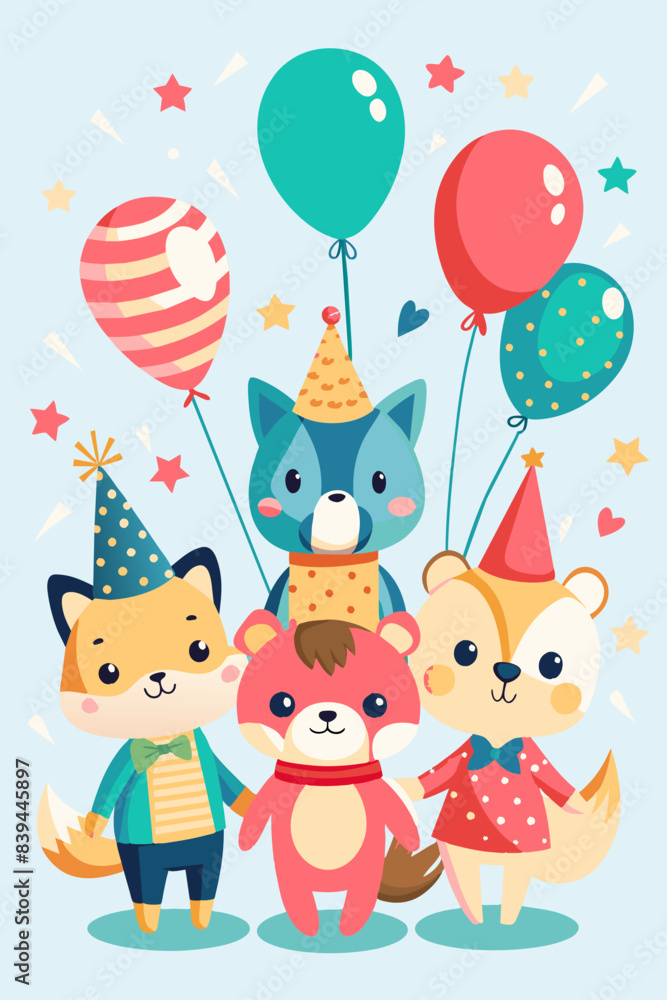 Cute animals celebrating birthday Cute animals celebrating birthday