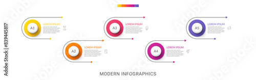 5 step arrows vector infographic. Modern and line infographics business timeline with related circle shapes, colors, icons. Visualization for business presentation, banner, workflow layout, chart