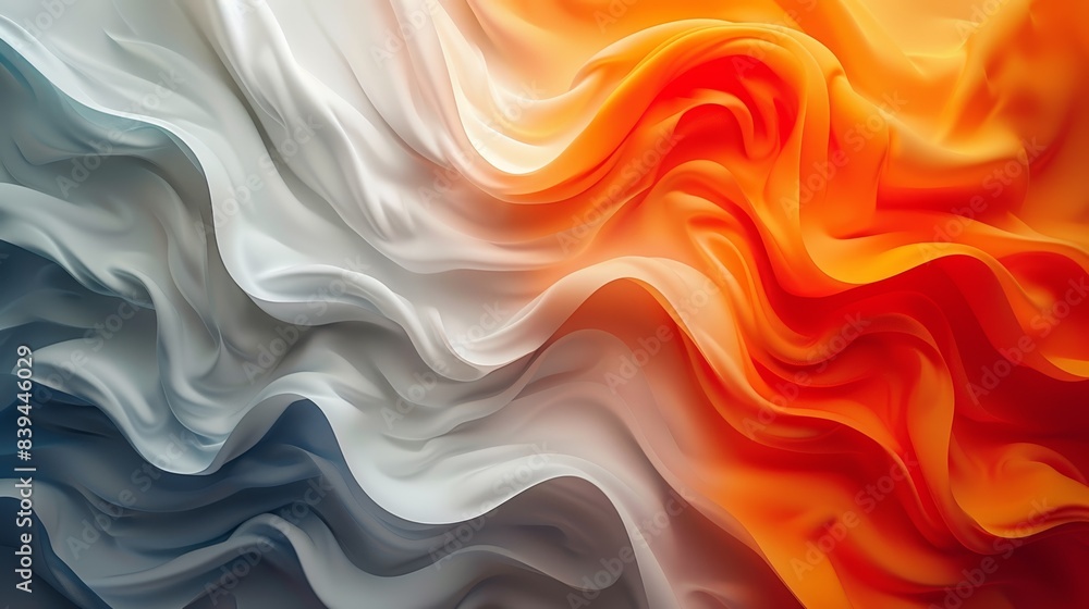Obraz premium Vibrant abstract silk texture with orange, white, and gray folds, creating a dynamic and eye-catching background or design element.