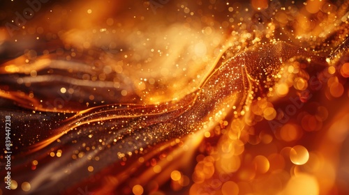 Golden Bokeh Lights with Abstract Sparkle Wave Background