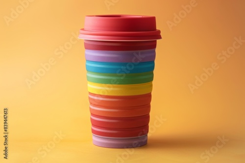 Wallpaper Mural A cup with a rainbow stripe on it is sitting on a yellow surface Torontodigital.ca
