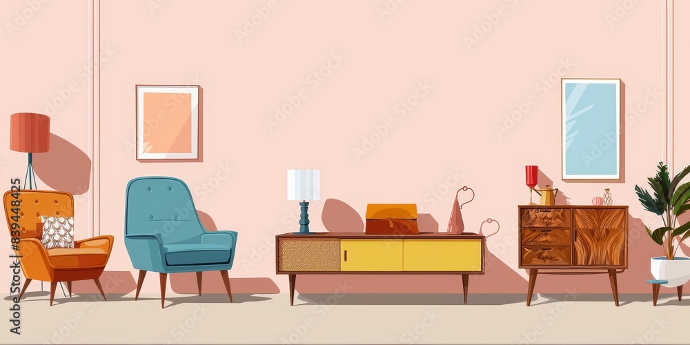 Fototapeta premium Chic Furniture Collection on Pastel Background for Copy Space - Ideal for Advertising Design