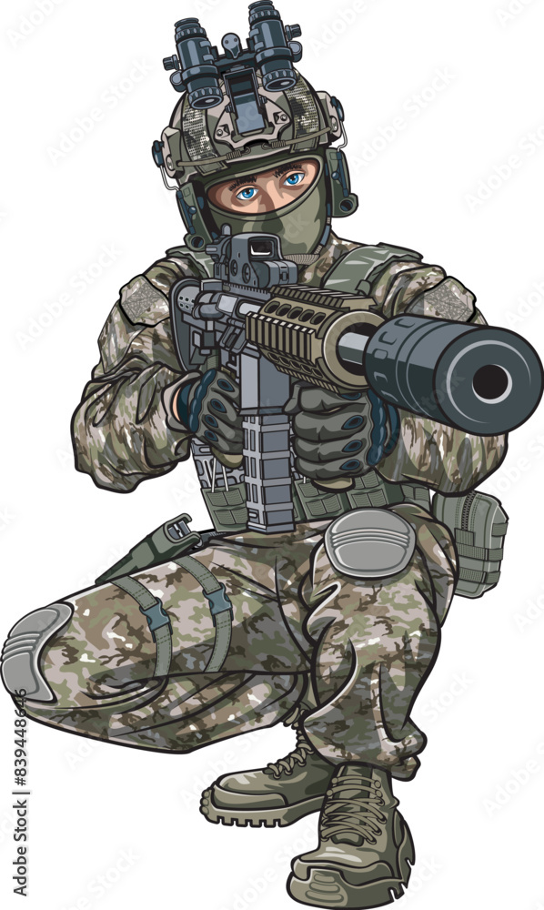 special forces soldier aiming silenced assault rifle special forces soldier aiming silenced assault rifle