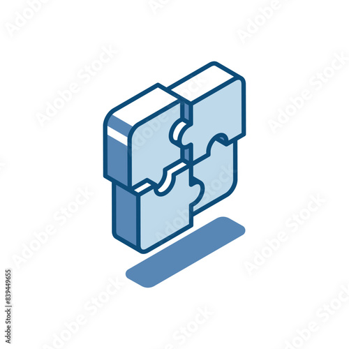 isometric vector puzzle linear icon, in color on a white background, business solution