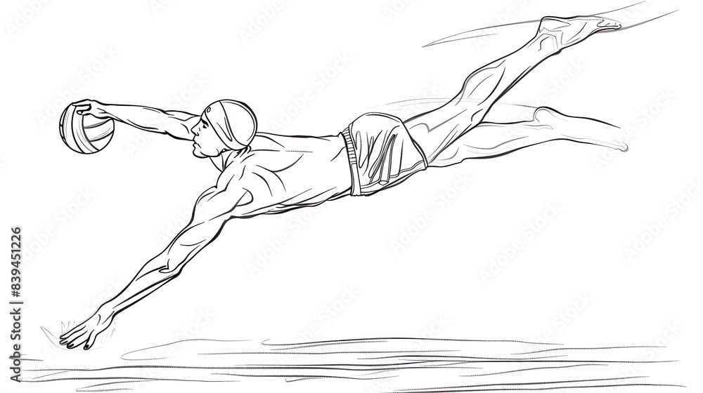 Beach Volleyball Player Diving in a Minimalist Single Line Drawing Style Beach Volleyball Player Diving in a Minimalist Single Line Drawing Style