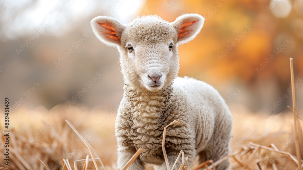 Obraz premium lamb standing in straw field