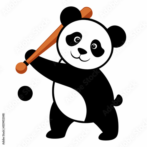 Playing panda with a base bat vector illustration on white background