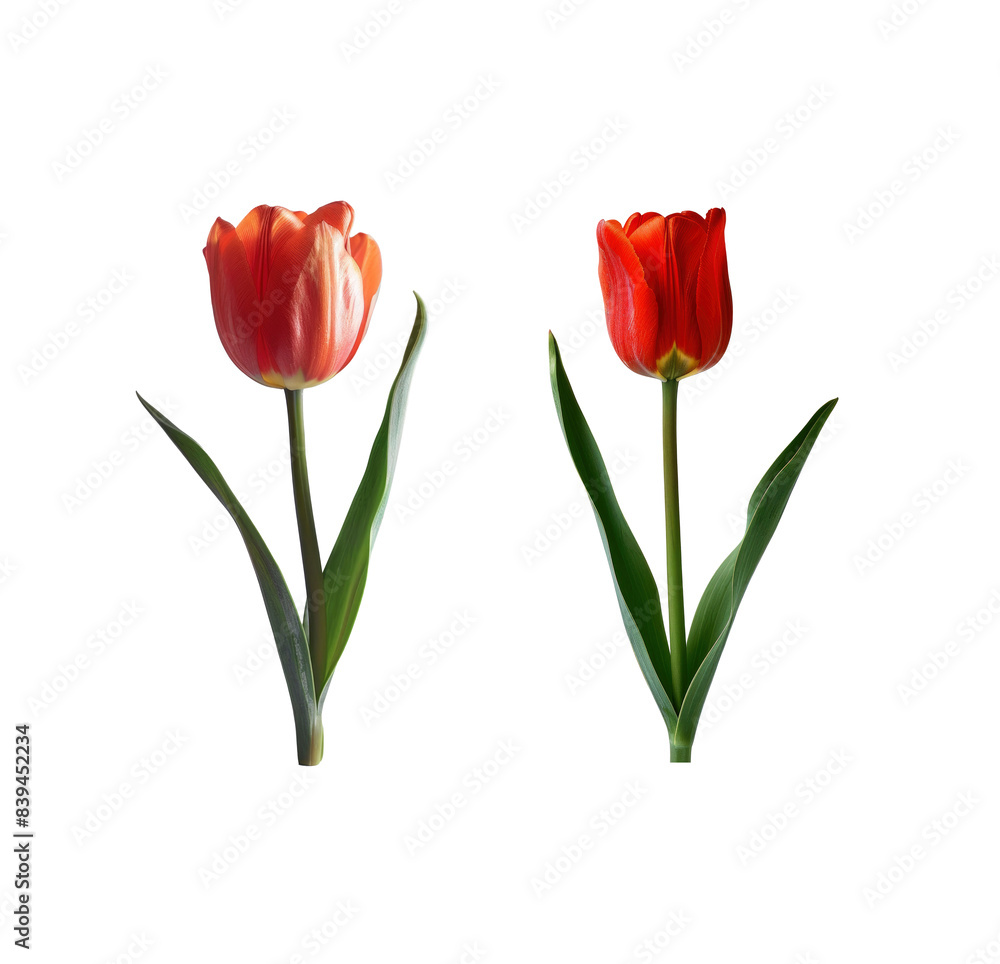 Two red tulip flowers isolated on a transparent background
Two red tulip flowers isolated on a transparent background