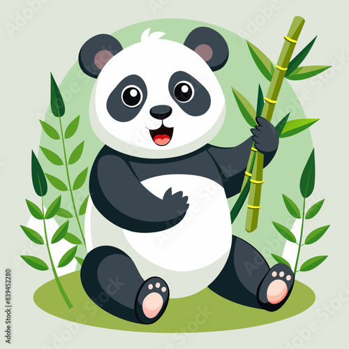 Playing panda with a bamboo vector illustration on white background 