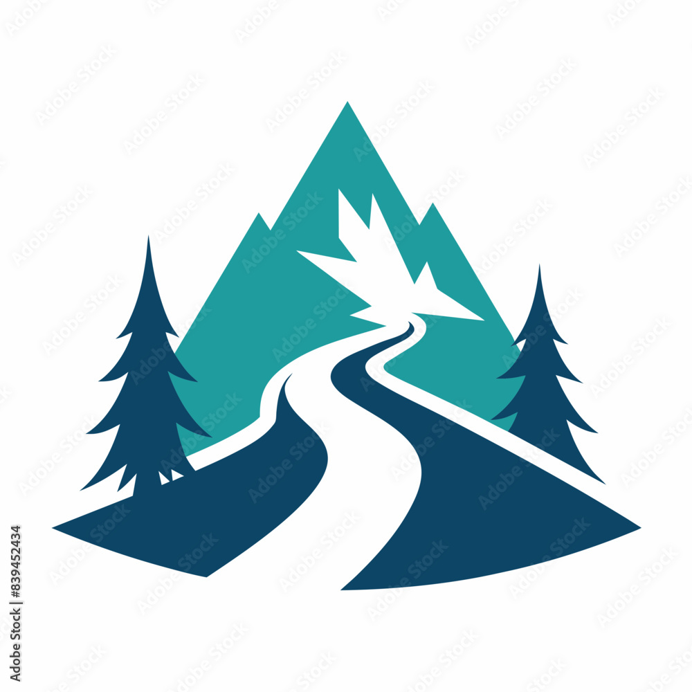 Obraz premium Mountain with road and pine tree icon vector silhouette on white background 