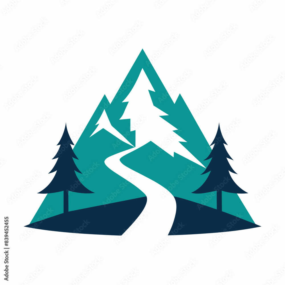 Obraz premium Mountain with road and pine tree icon vector silhouette on white background 